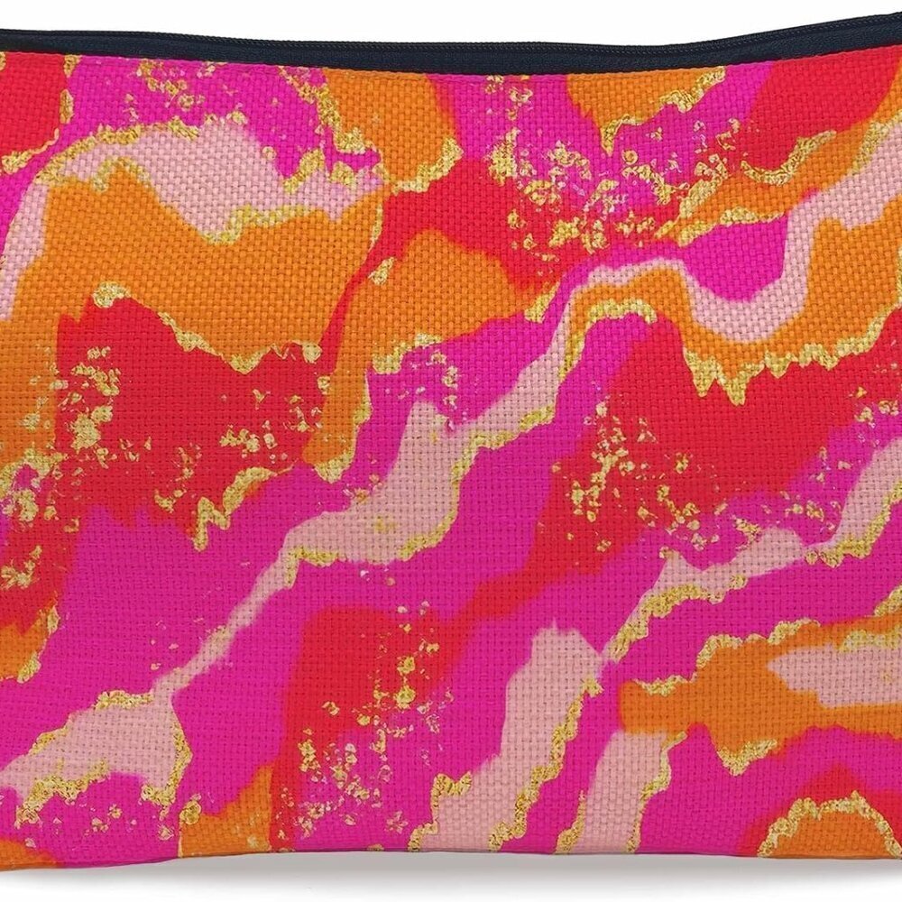 Preppy Abstract Marble Texture Fluid Hot Pink and Orange Makeup Bag Cosmetic Bag